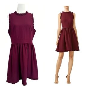Kate Spade Ruffle Trim Fit & Flare Dress Deep Cherry Red Size 14 Career Preppy